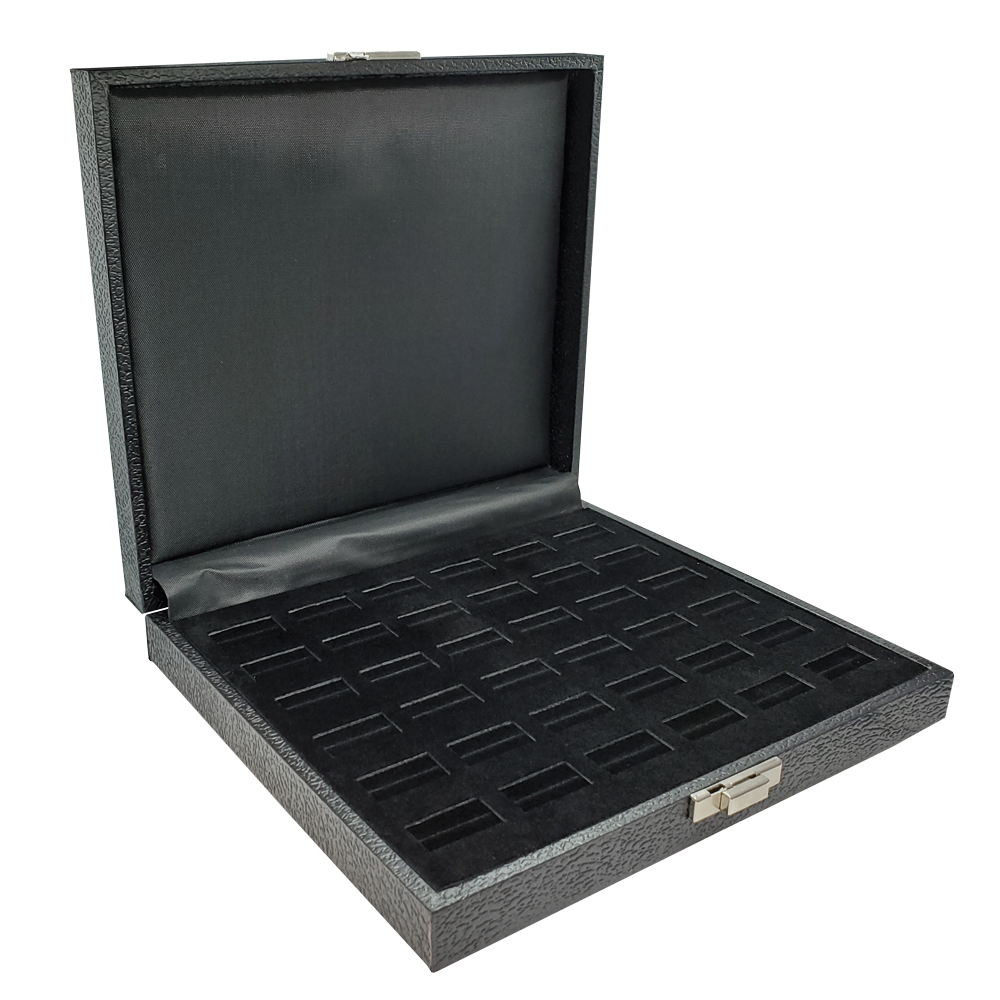 Black Leatherette Wide Slot Jewelry Ring Tray Travel Case, Holds 36 Rings