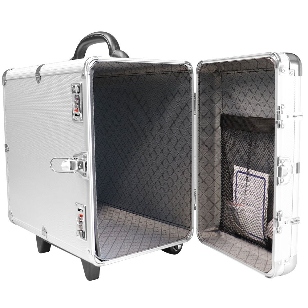 Aluminum outlets Carrying Travel Case Rolling Box Jewelry Display