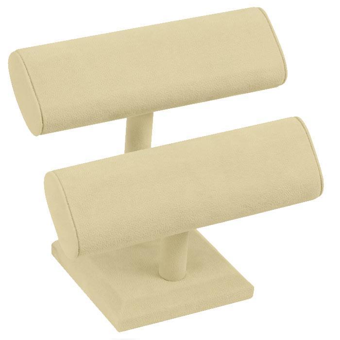 Beige Faux Suede Dual Oval Jewelry T-Bar Display Stand