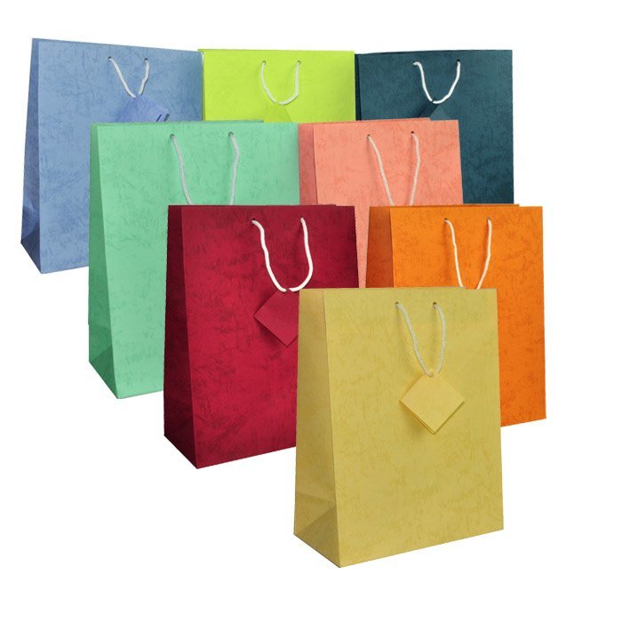 Assorted Color Paper Tote Gift Shopping Bags, 7-3/4