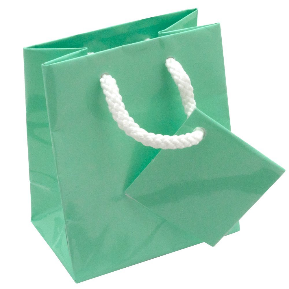 Glossy Teal Gift Shopping Bags with handle, 3