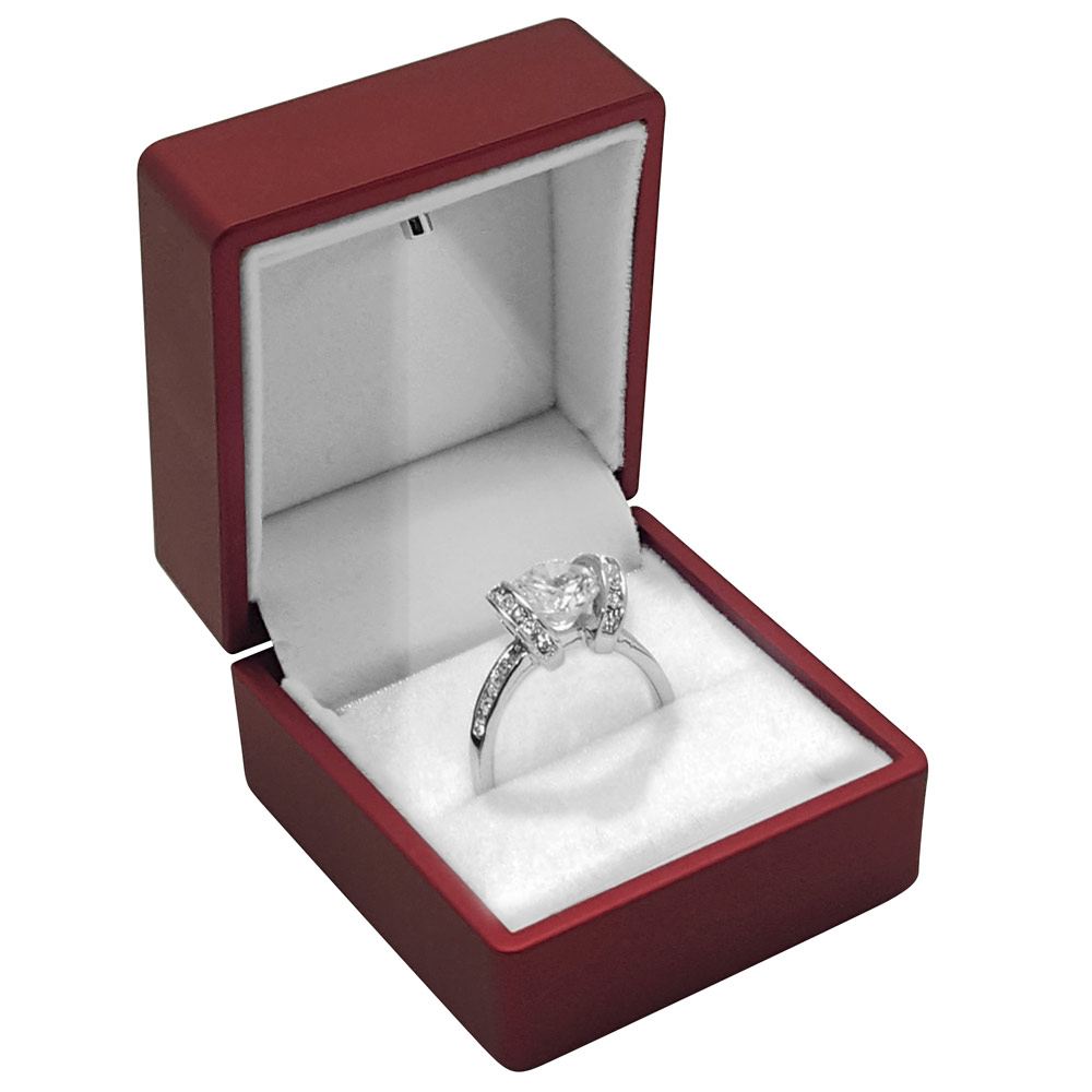 Red Soft Touch Lighted Ring Box