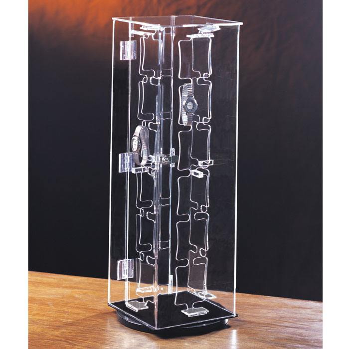 Rotating Clear Acrylic Watch Display Stand with Lock, Holds 48 Watches