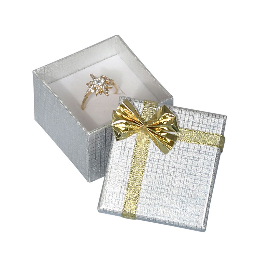 Silver Linen Bow Tie Jewelry Ring Gift Packaging Boxes