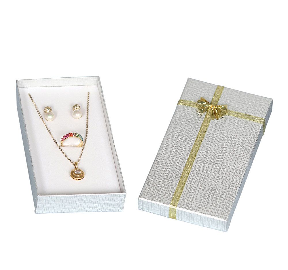 Silver Linen Bow Tie Jewelry Combination Gift Packaging Boxes