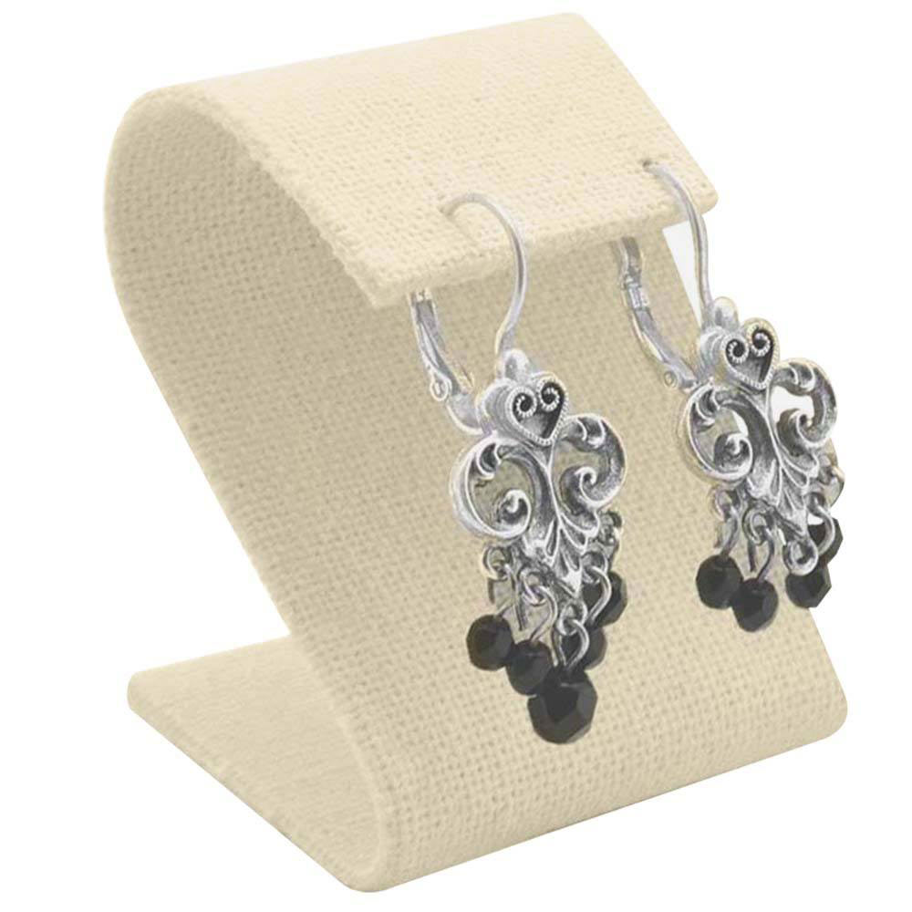 Beige Linen Curved Jewelry Earring Stand, 3-1/4