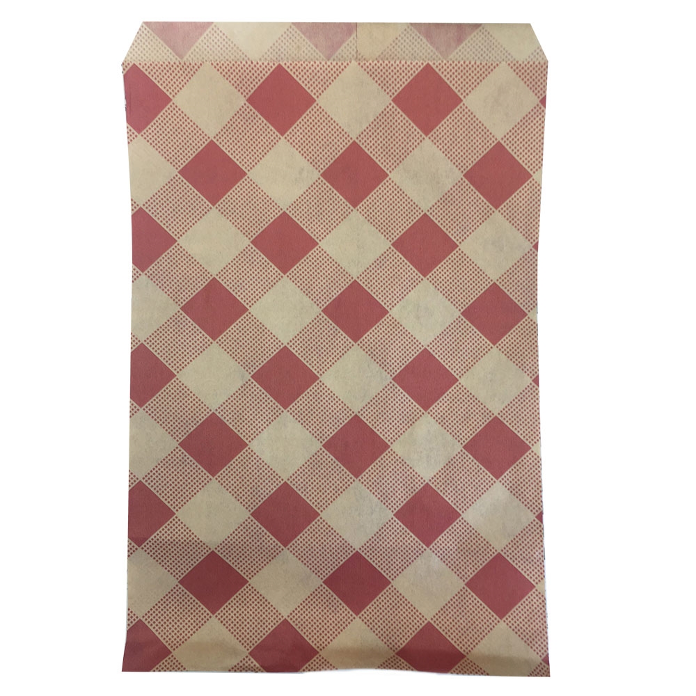 Red and Kraft checkered pattern Gift Shopping Bags, 100 Per Pack, 6