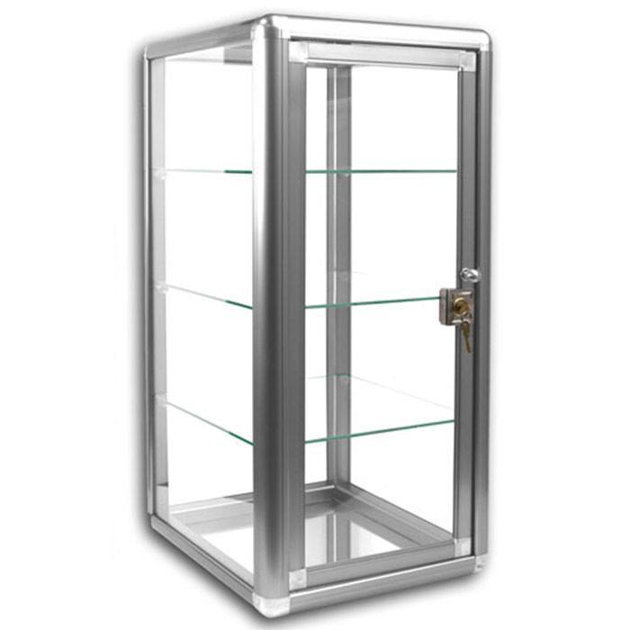 Glass Display Case Vertical Silver