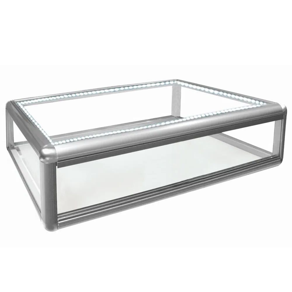 Silver Glass Display Case with LED Lights