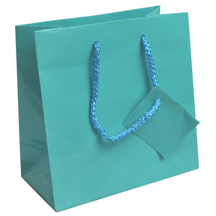 Glossy Teal Euro Tote Gift Shopping Bags, 6-1/2