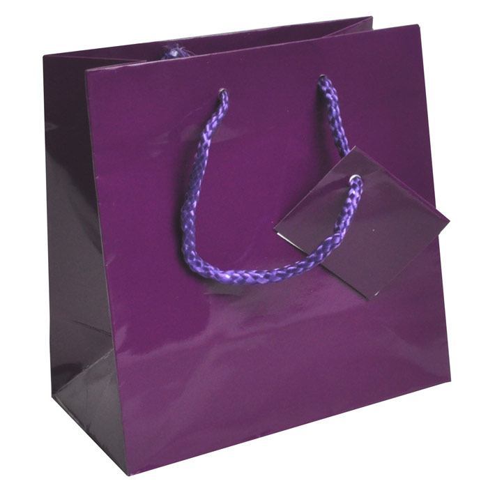 Glossy Purple Euro Tote Gift Shopping Bags, 6-1/2