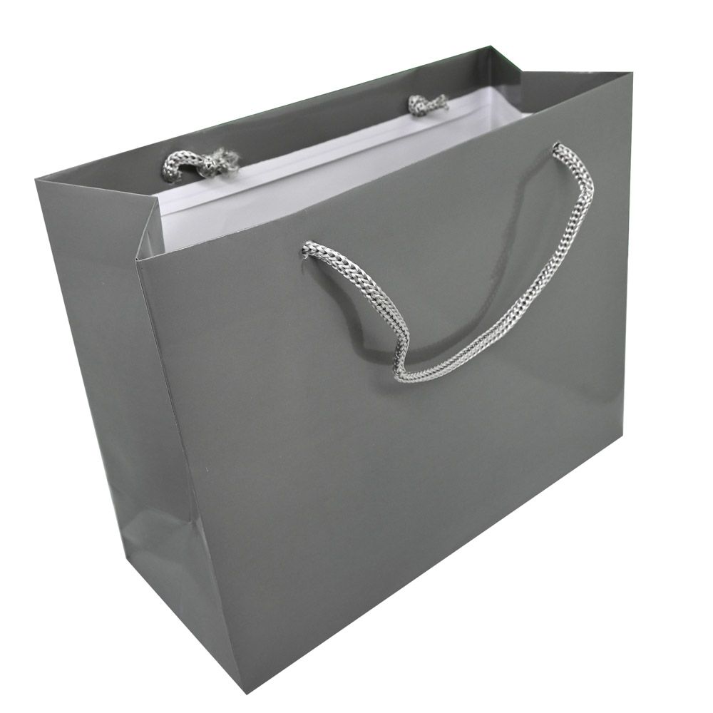 Glossy Grey Euro Tote Gift Shopping Bags, 9-1/2