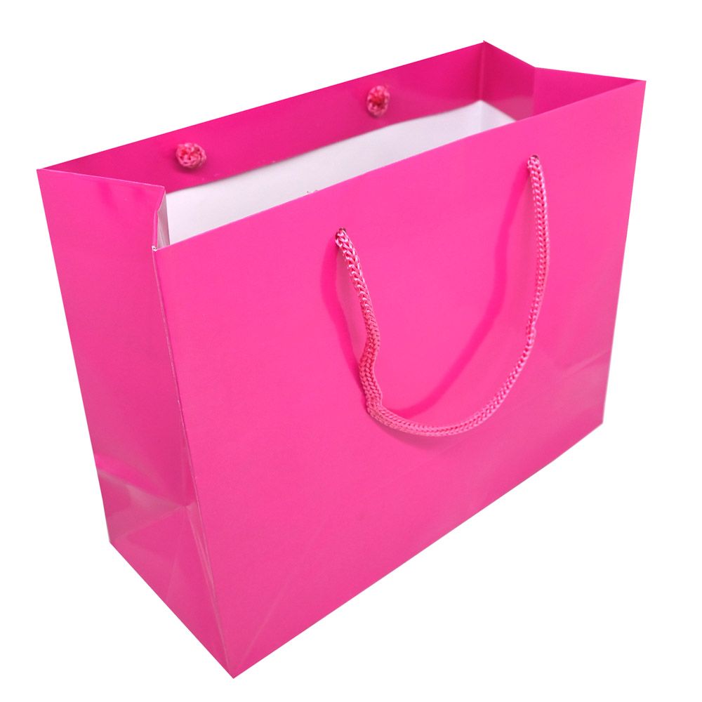 Glossy Pink Euro Tote Gift Shopping Bags, 9-1/2