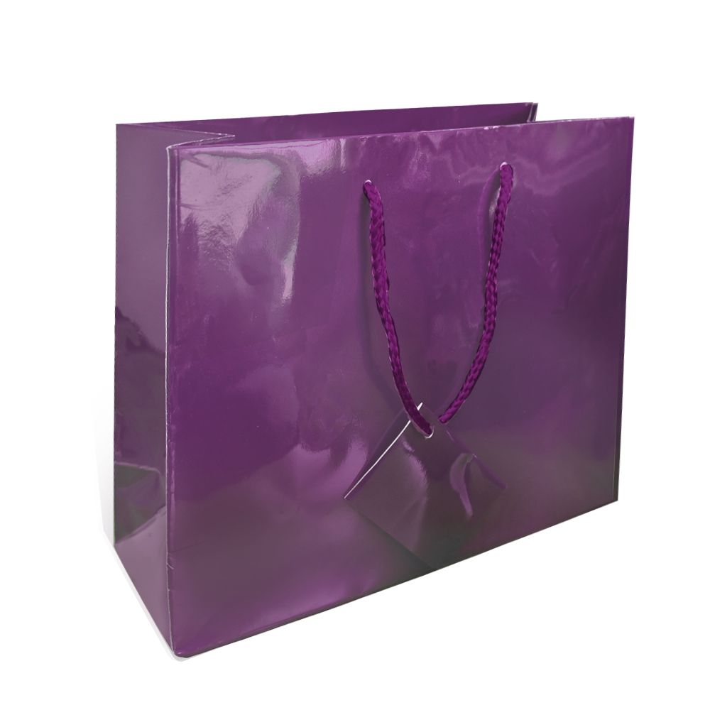 Glossy Purple Euro Tote Gift Shopping Bags, 9-1/2