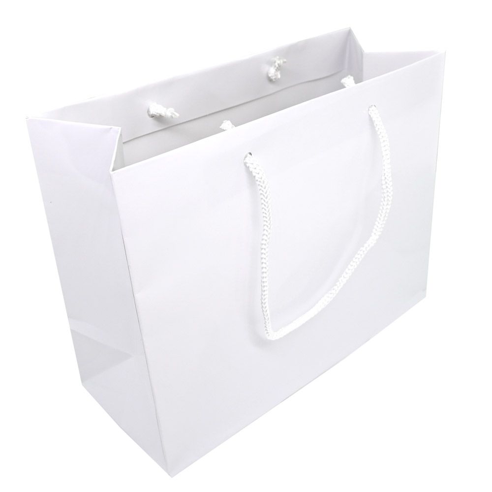 Glossy White Euro Tote Gift Shopping Bags, 9-1/2
