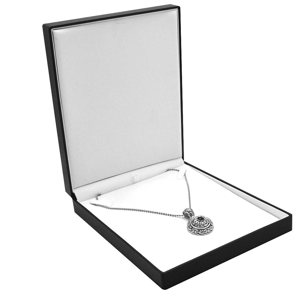 Premium Textured Black Leatherette Jewelry Necklace Box
