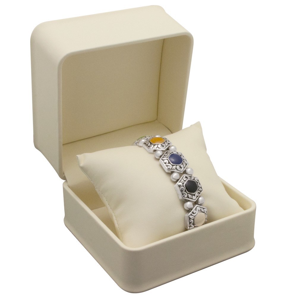 Cream Leatherette Jewelry Watch / Bracelet Pillow Boxes