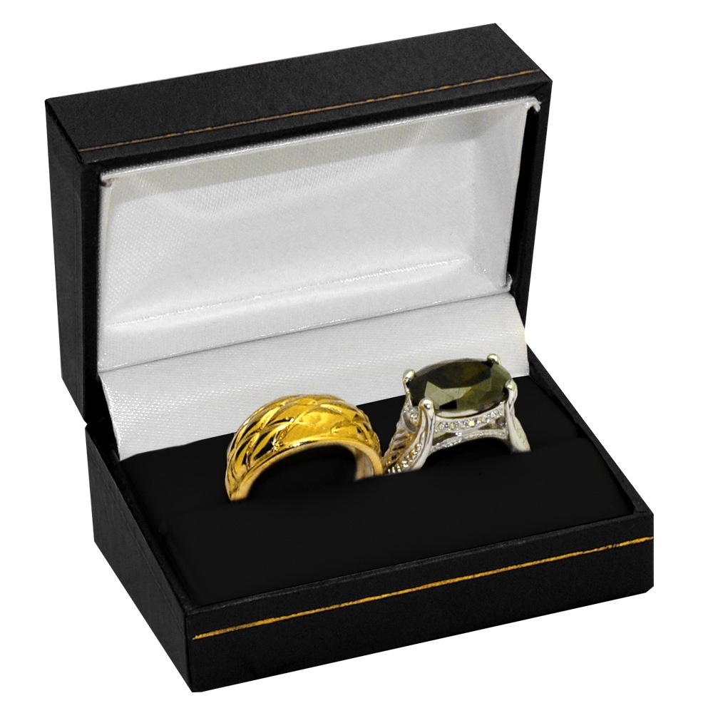 Black Leatherette, Gold Trim, Dual Jewelry Ring Box