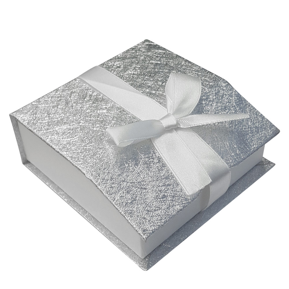 Silver and White Magnetic Ribbon Jewelry Watch or Bangle Boxes
