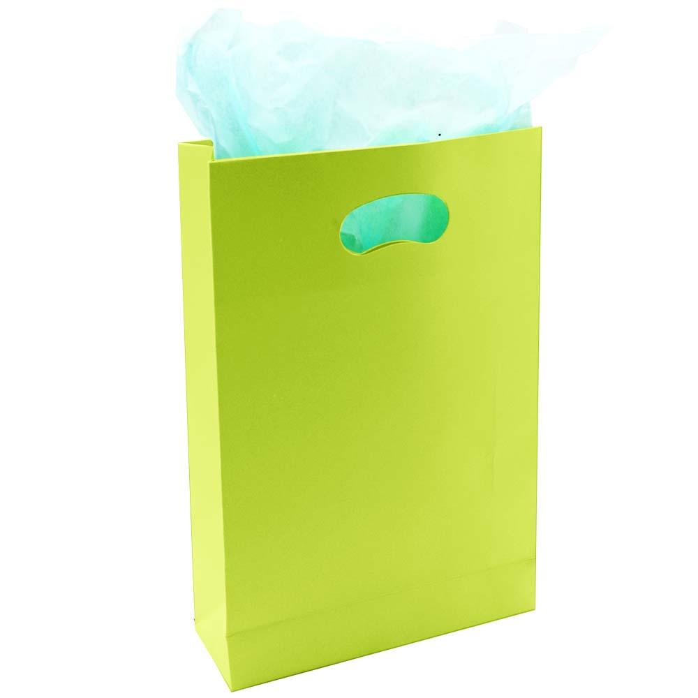 Matte Citrus Green Tote Gift Shopping Bags, 6-1/4