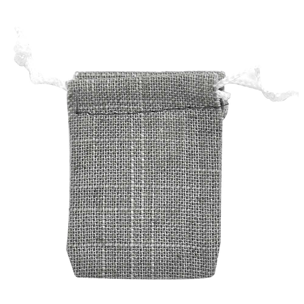 Grey Linen Medium Gift Pouches with Drawstring, 2-3/4