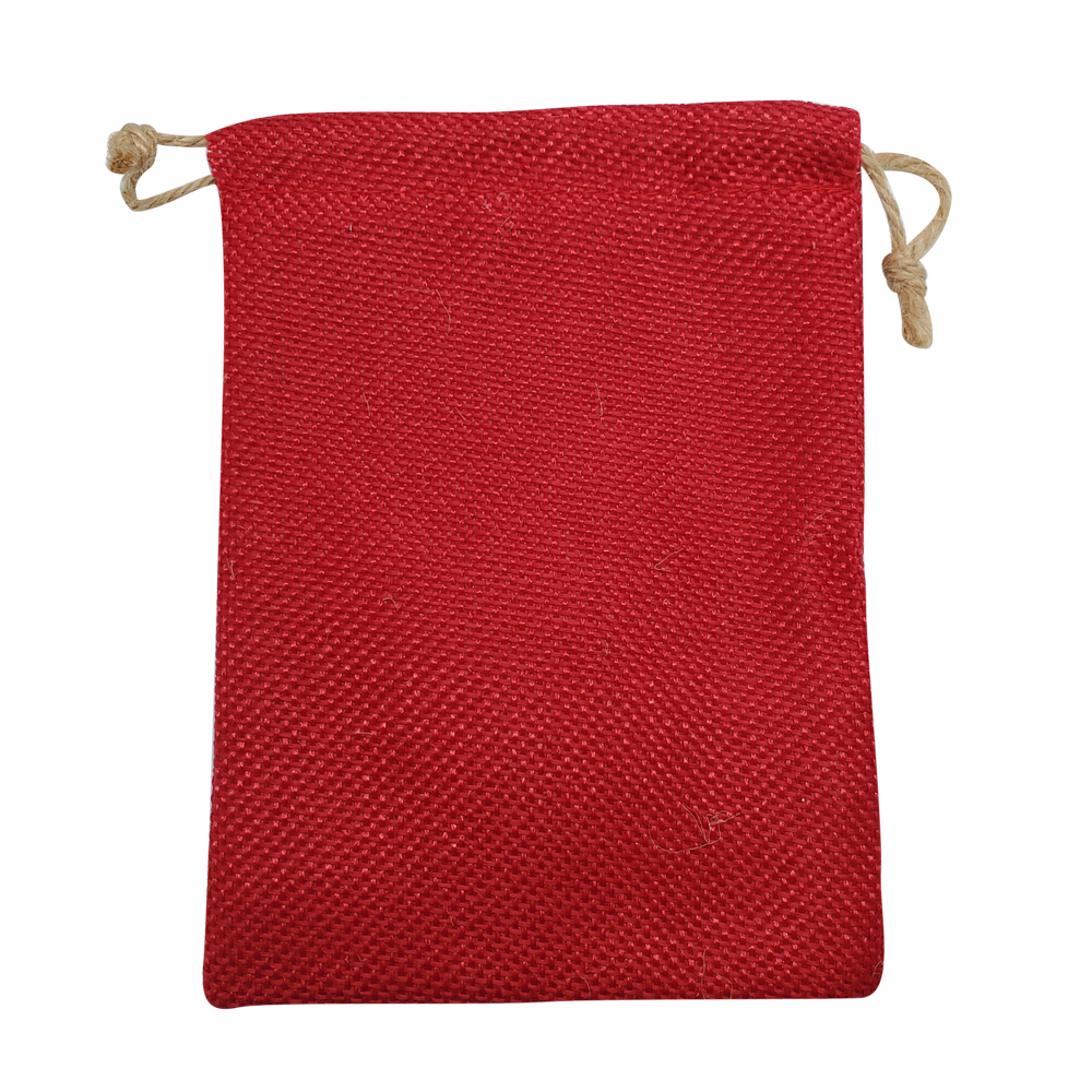Ruby Red Burlap Drawstring Gift Pouches, 12 Per Pack