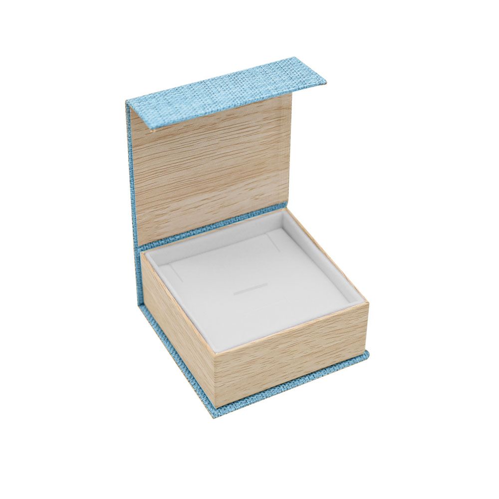 Light Blue Burlap & Faux Wood Jewelry Packaging Combination Box