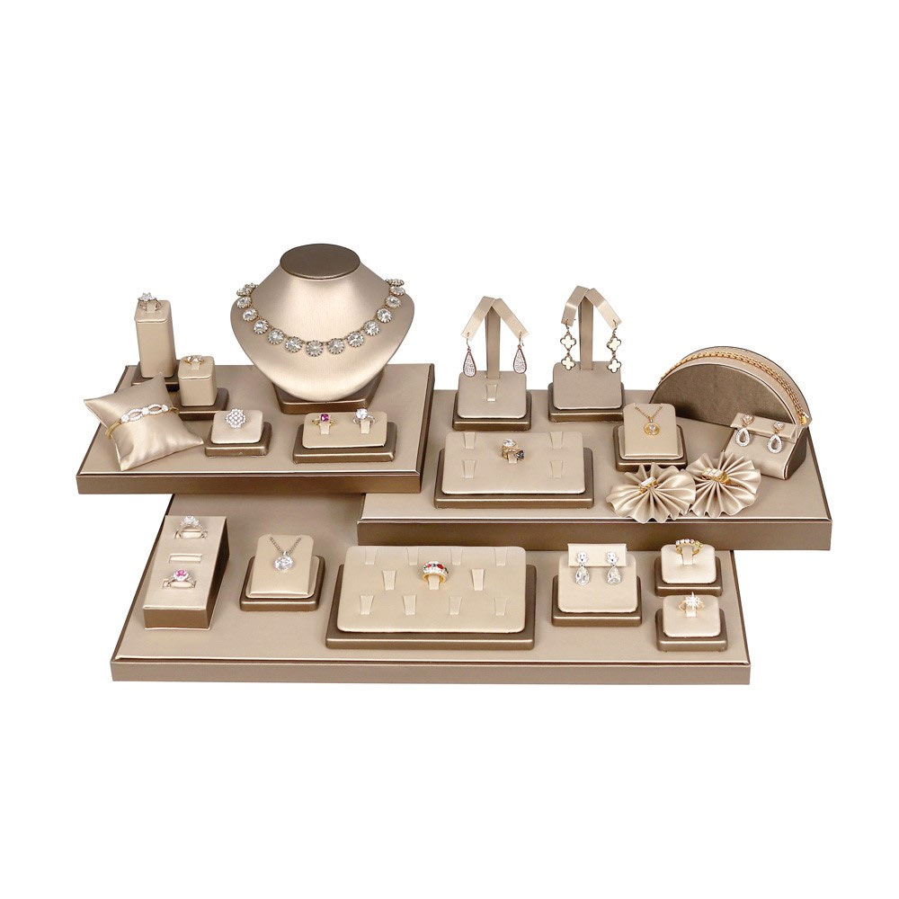 27-Piece Champagne Gold Leatherette Jewelry Showroom Display Set