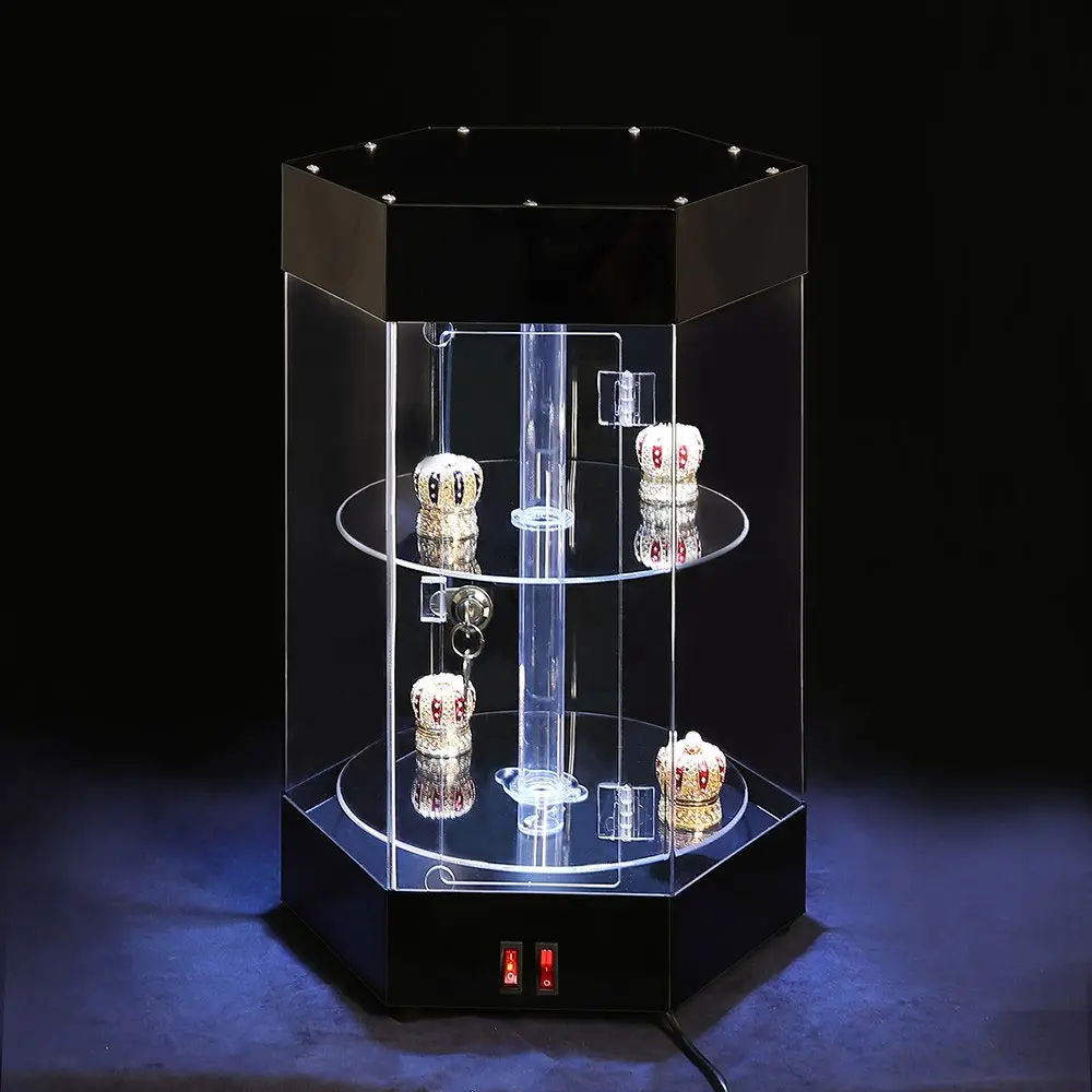 Acrylic Rotating Countertop Display Case with LED Lights - Eds Box & Supply  Co.