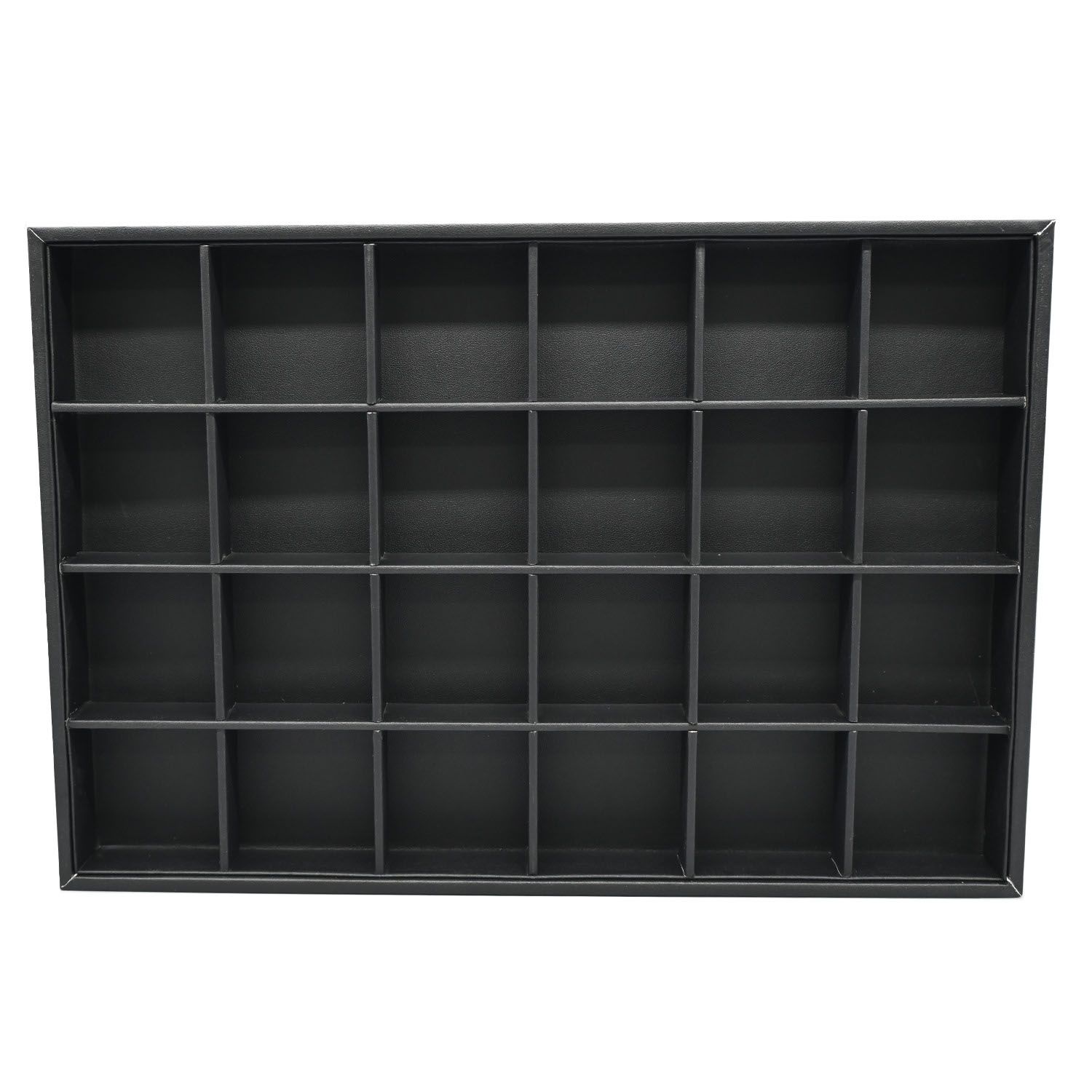 24 Compartment Black Leatherette Jewelry Showcase Display Tray