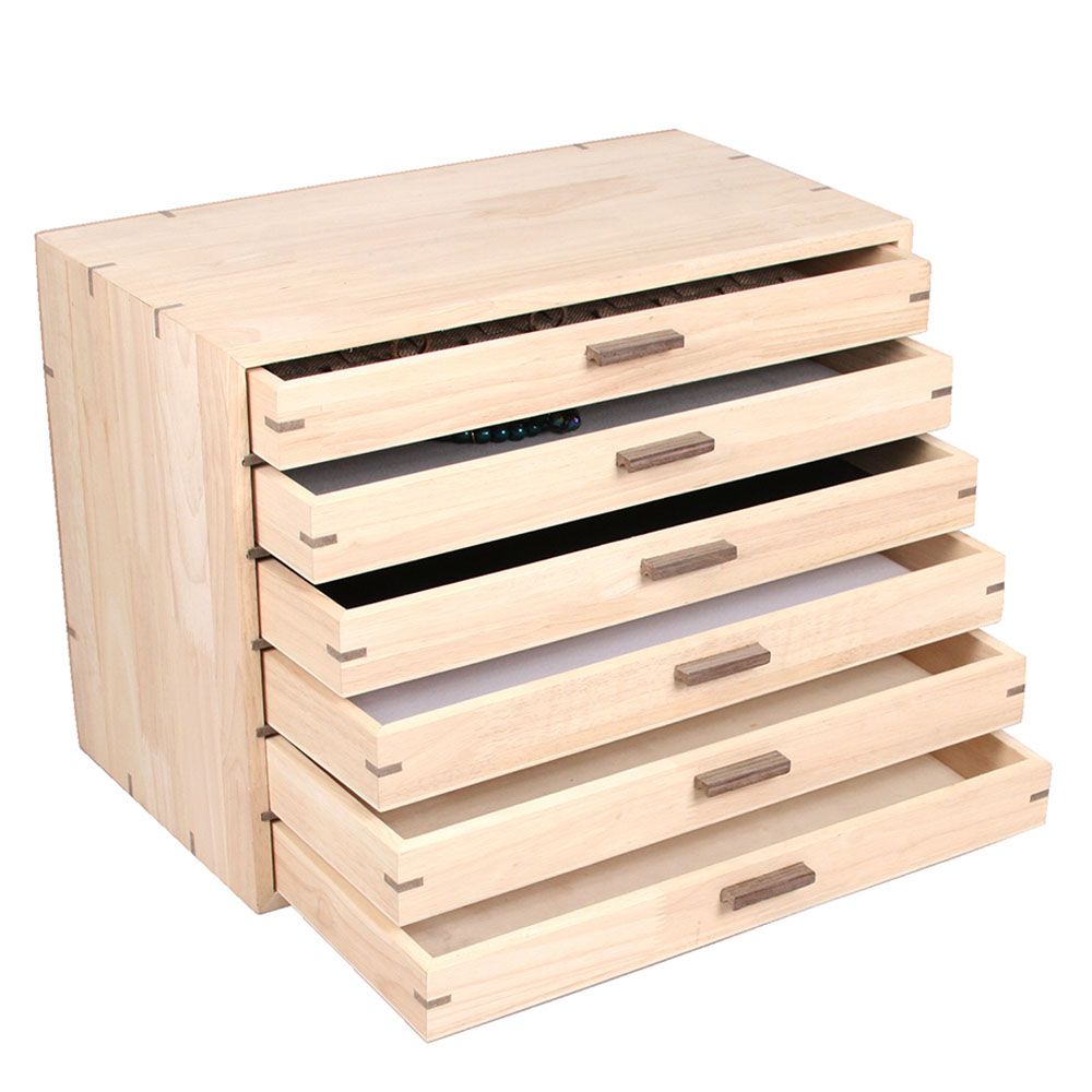 Natural Wood Six Drawer Jewelry Tray Compartment Organizer