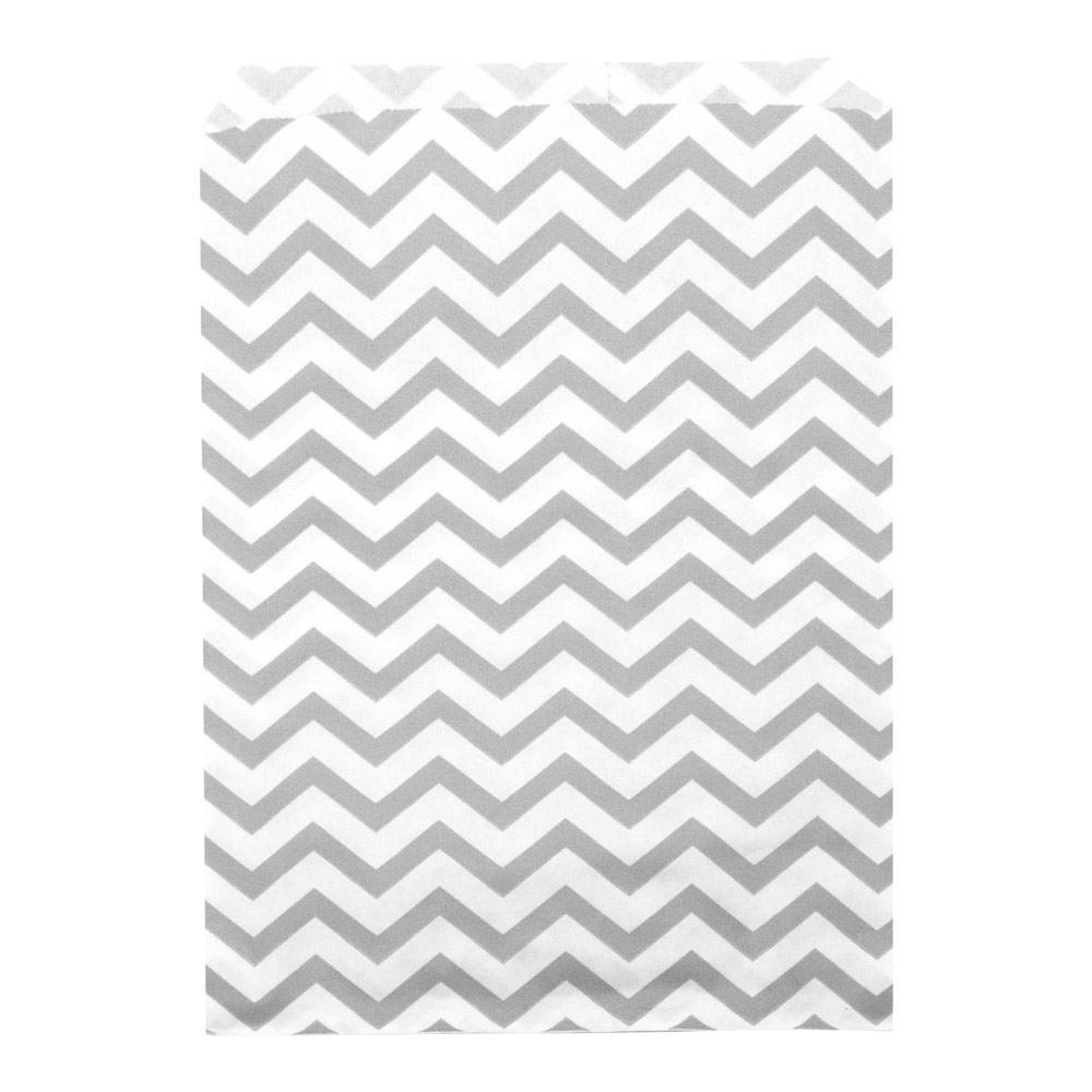 Silver and White Chevron Gift Shopping Bags, 100 Per Pack, 6