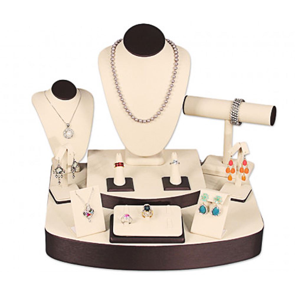 12 Piece Beige Leatherette Jewelry Display Set 
