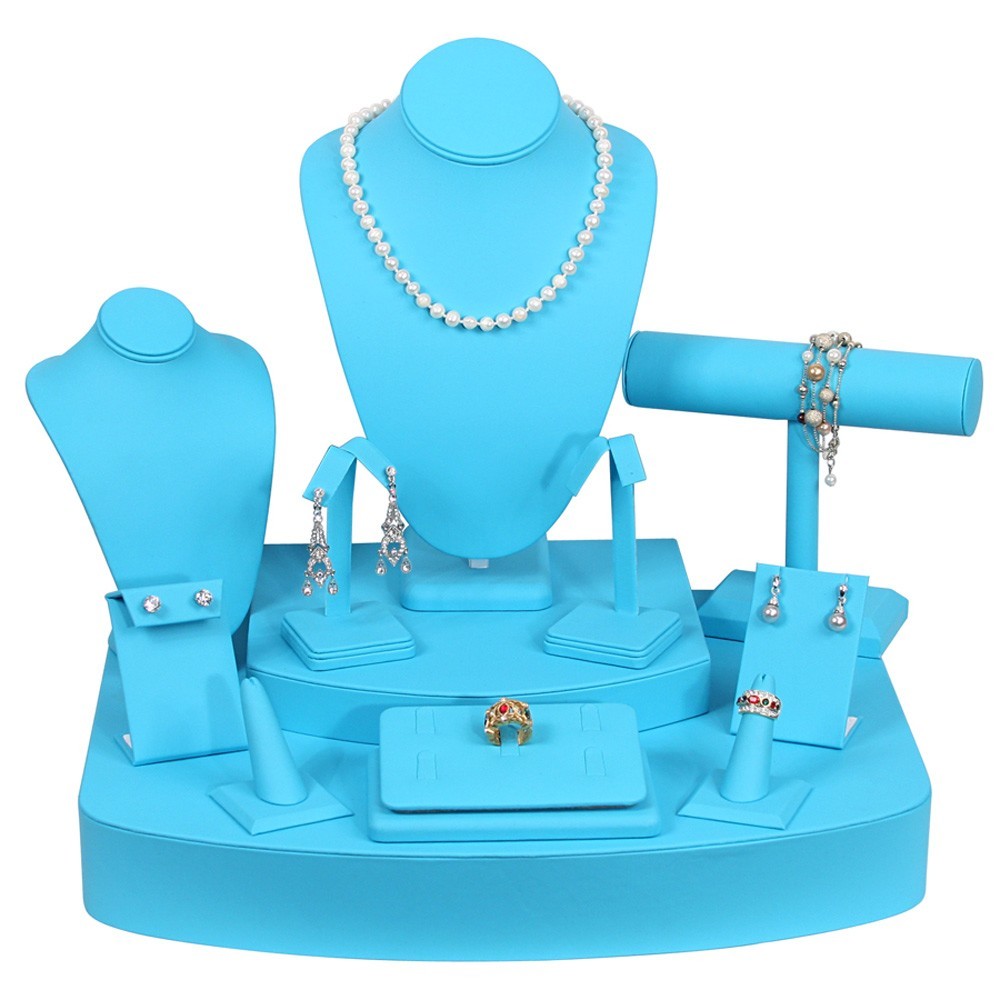 12 Piece Turquoise Blue Leatherette Jewelry Display Set